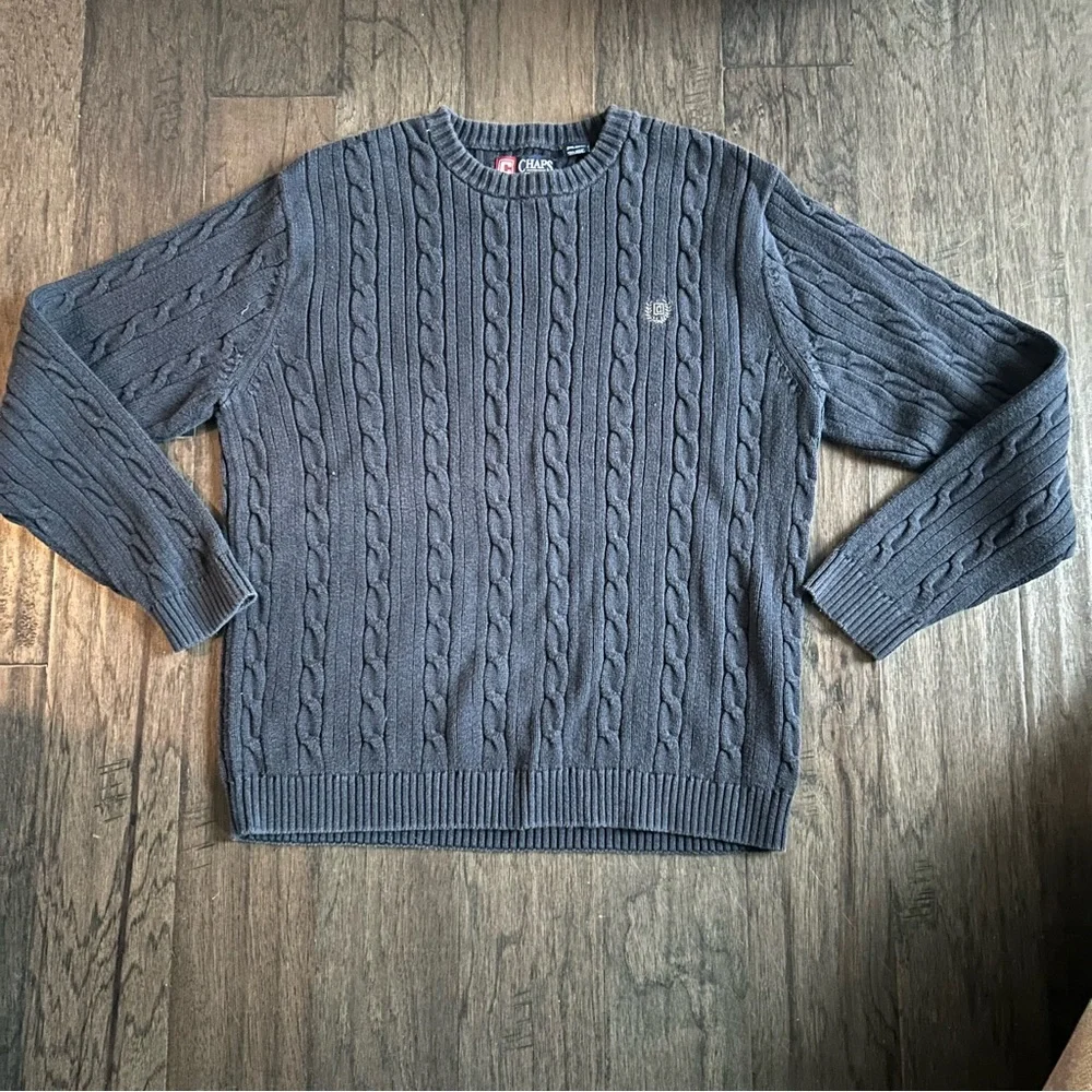 Vintage Preppy Navy Cable Knit Boyfriend Sweater Cotton L - Picture 2 of 7
